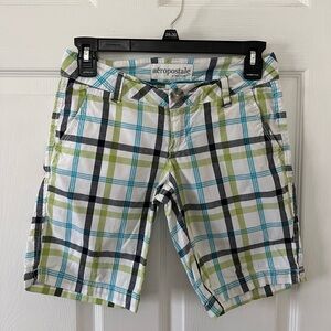 Aeropostale Women's Plaid Shorts - Green, Blue, and White